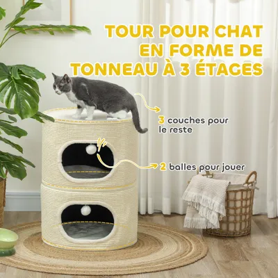 PawHut - Tour chat modulable griffoir H.69 cm - crème