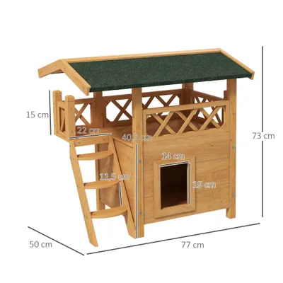 PawHut - Niche Villa Multi-équipement H.73 cm - Bois naturel