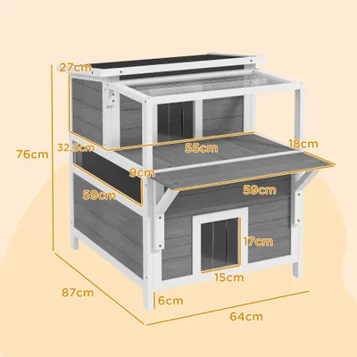 PawHut - Maison Chat 2 Niveaux H.76cm - Gris PawHut - Maison Chat 2 Niveaux H.76cm - Gris