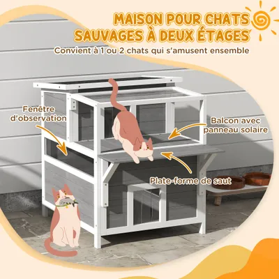 PawHut - Maison Chat 2 Niveaux H.76cm - Gris PawHut - Maison Chat 2 Niveaux H.76cm - Gris