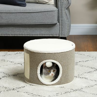 PawHut - Panier niche griffoir grattoir 4 en 1 - 2 coussins pompon