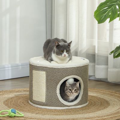 PawHut - Panier niche griffoir grattoir 4 en 1 - 2 coussins pompon