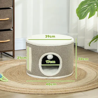 PawHut - panier lit griffoir chat 3 en 1 - 2 coussins, pompon - crème café