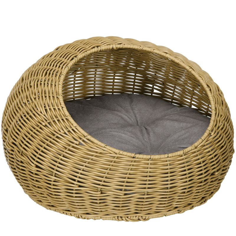 PawHut - Panier Niche Chat Imitation Rotin Déhoussable H.31 cm - Marron