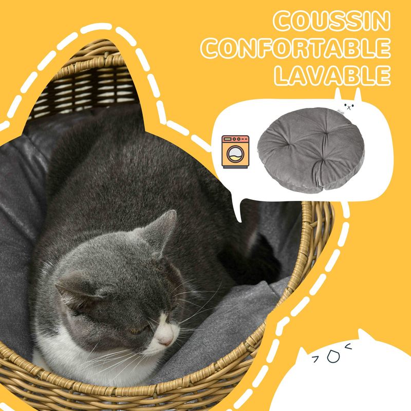PawHut - Panier Niche Chat Imitation Rotin Déhoussable H.31 cm - Marron