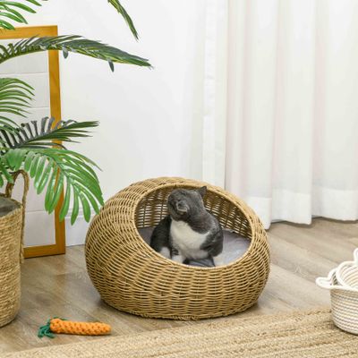 PawHut - Panier Niche Chat Imitation Rotin Déhoussable H.31 cm - Marron