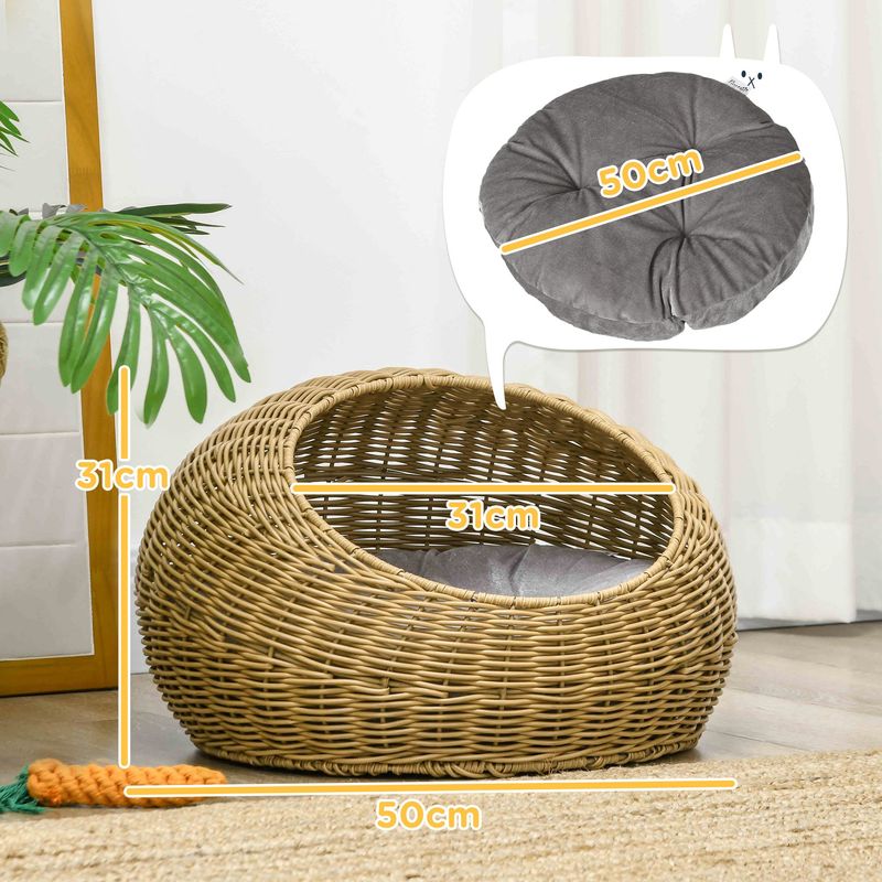 PawHut - Panier Niche Chat Imitation Rotin Déhoussable H.31 cm - Marron