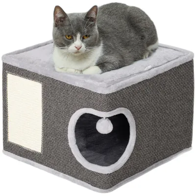 PawHut - Panier niche griffoir grattoir 4 en 1 - 2 coussins pompon