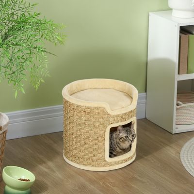 PawHut - Panier coussin griffoir chat 3 en 1 design tonneau jonc mer