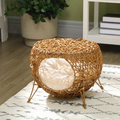 PawHut ? Panier chat lit chat style cosy rotin avec coussin beige