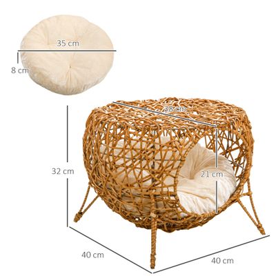 PawHut ? Panier chat lit chat style cosy rotin avec coussin beige