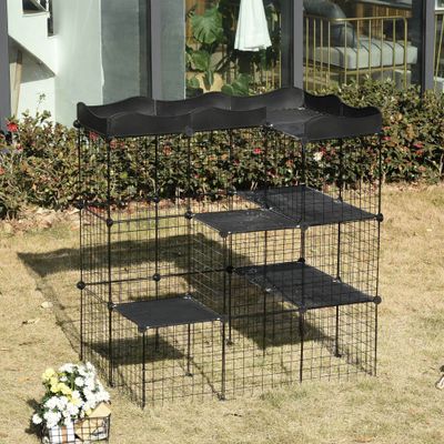 PawHut - Cage enclos chat modulable 3 niv. 2 portes rampe plateformes