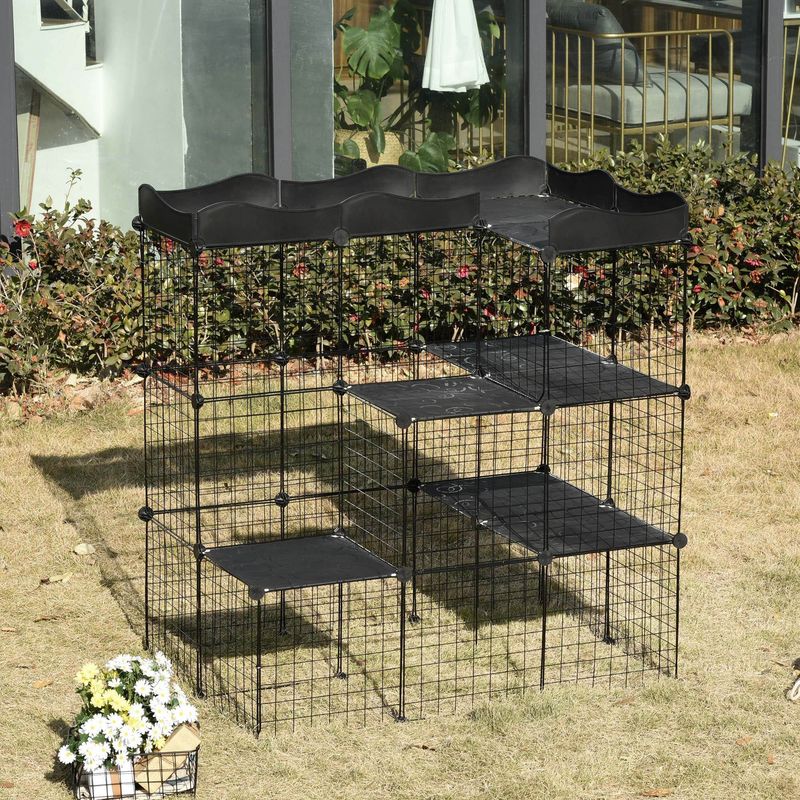 PawHut - cage chat modulable 3-niv H.105 cm - noir