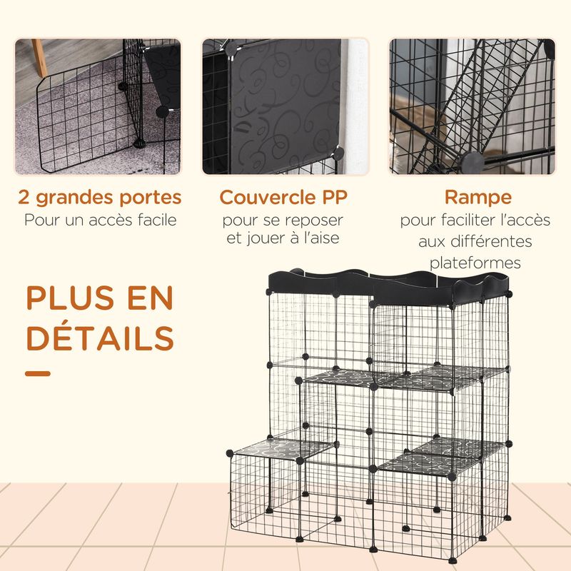 PawHut - cage chat modulable 3-niv H.105 cm - noir
