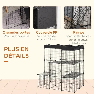 PawHut - cage chat modulable 3-niv H.105 cm - noir