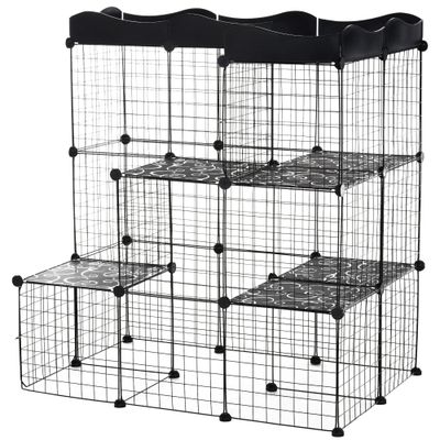 PawHut - cage chat modulable 3-niv H.105 cm - noir