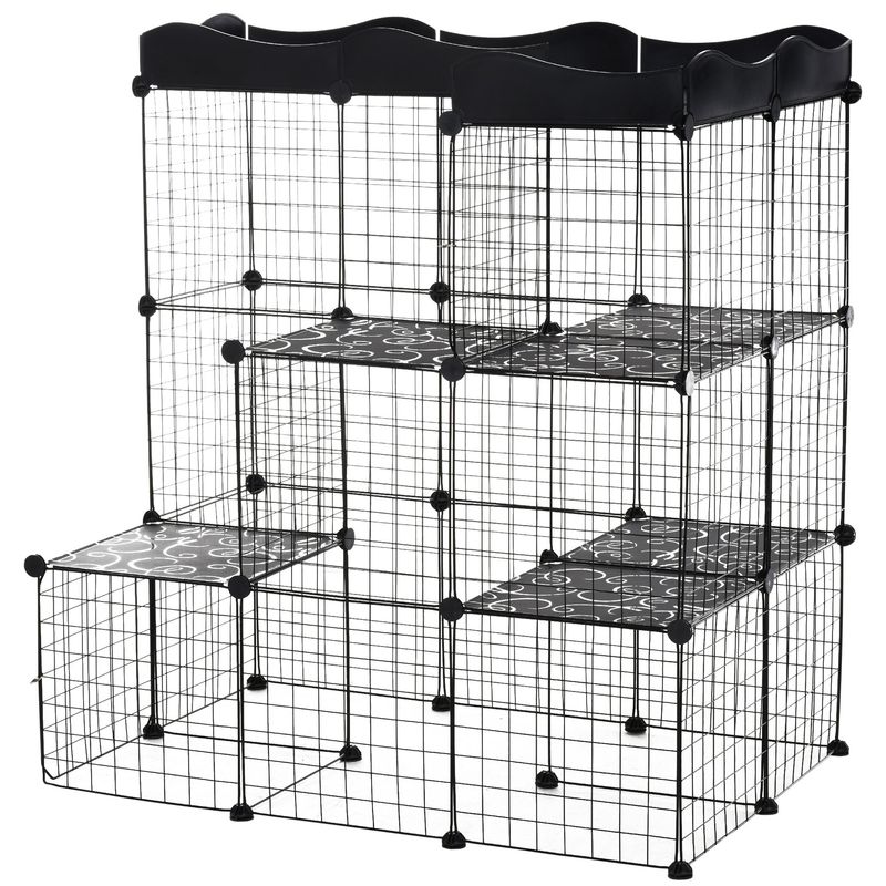 PawHut - cage chat modulable 3-niv H.105 cm - noir