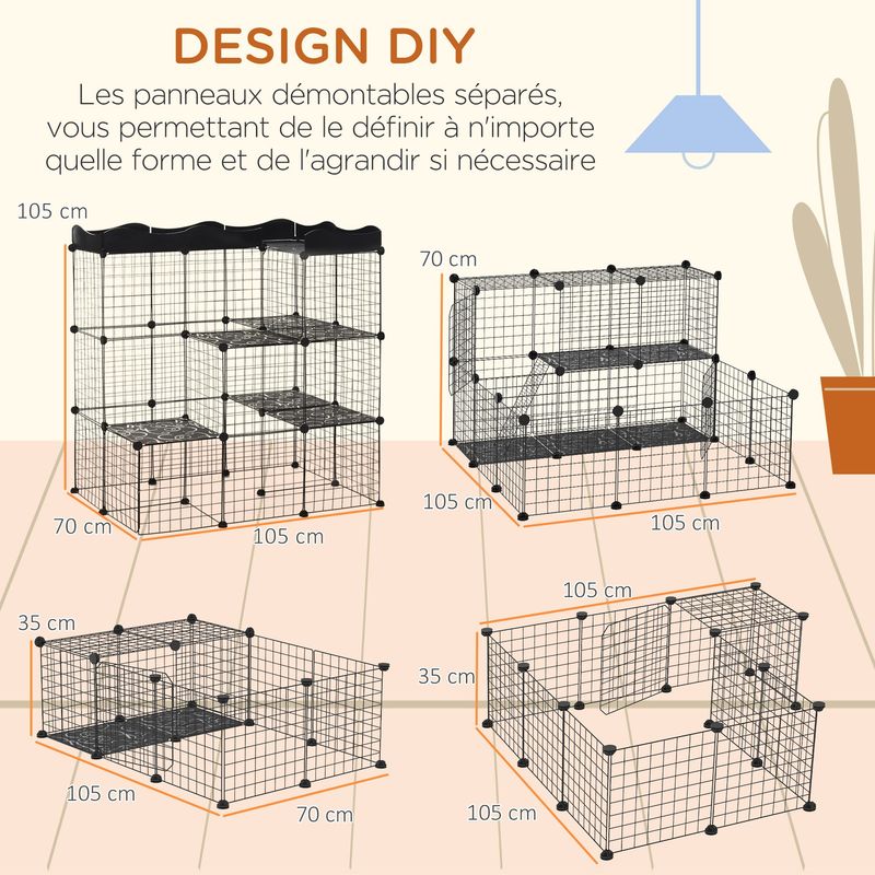 PawHut - cage chat modulable 3-niv H.105 cm - noir