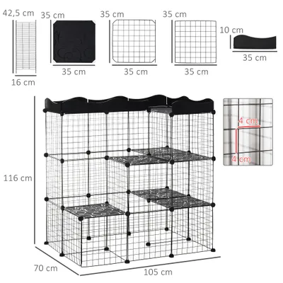 PawHut - Cage enclos chat modulable 3 niv. 2 portes rampe plateformes