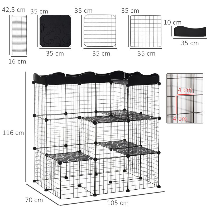 PawHut - cage chat modulable 3-niv H.105 cm - noir