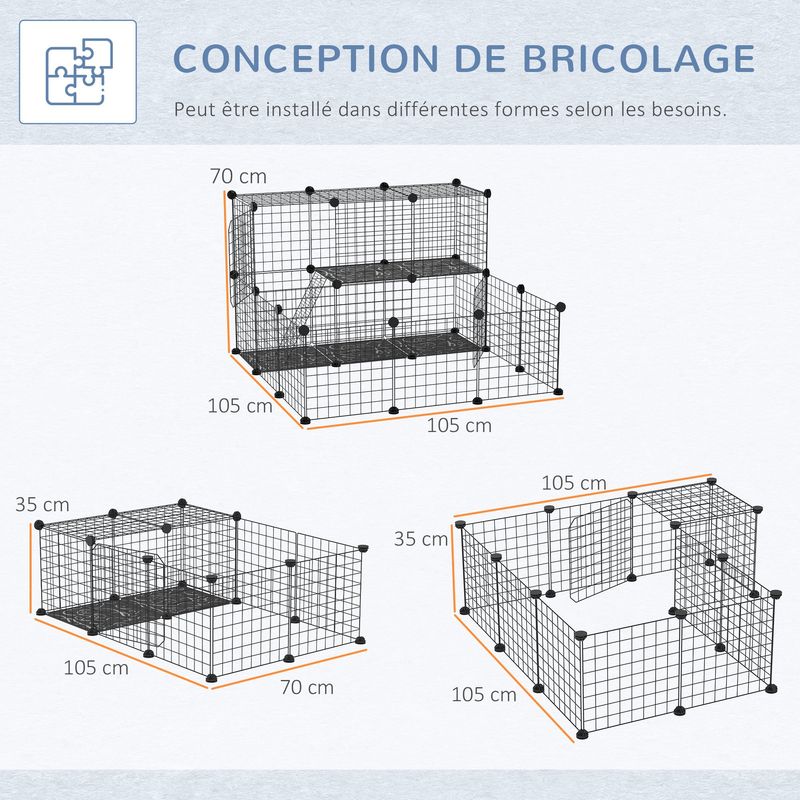 PawHut - cage rongeurs modulable 3 niveaux H.119 cm - noir