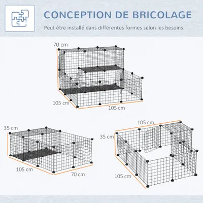 PawHut - cage rongeurs modulable 3 niveaux H.119 cm - noir