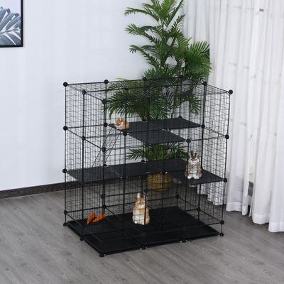 PawHut ? Cage parc enclos rongeurs modulable 3 niv 4 portes