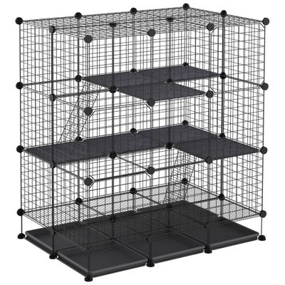 PawHut - cage rongeurs modulable 3 niveaux H.119 cm - noir