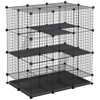 PawHut - cage rongeurs modulable 3 niveaux H.119 cm - noir