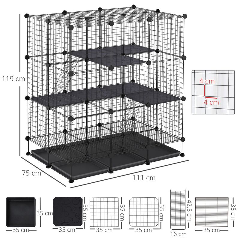 PawHut - cage rongeurs modulable 3 niveaux H.119 cm - noir