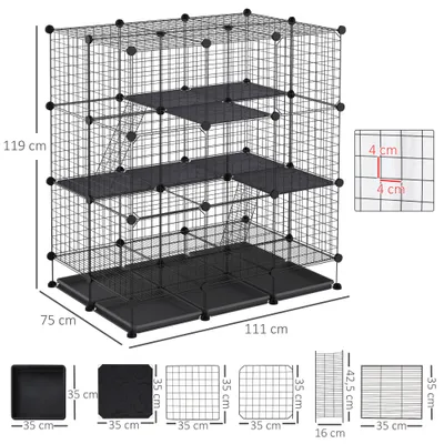 PawHut - cage rongeurs modulable 3 niveaux H.119 cm - noir