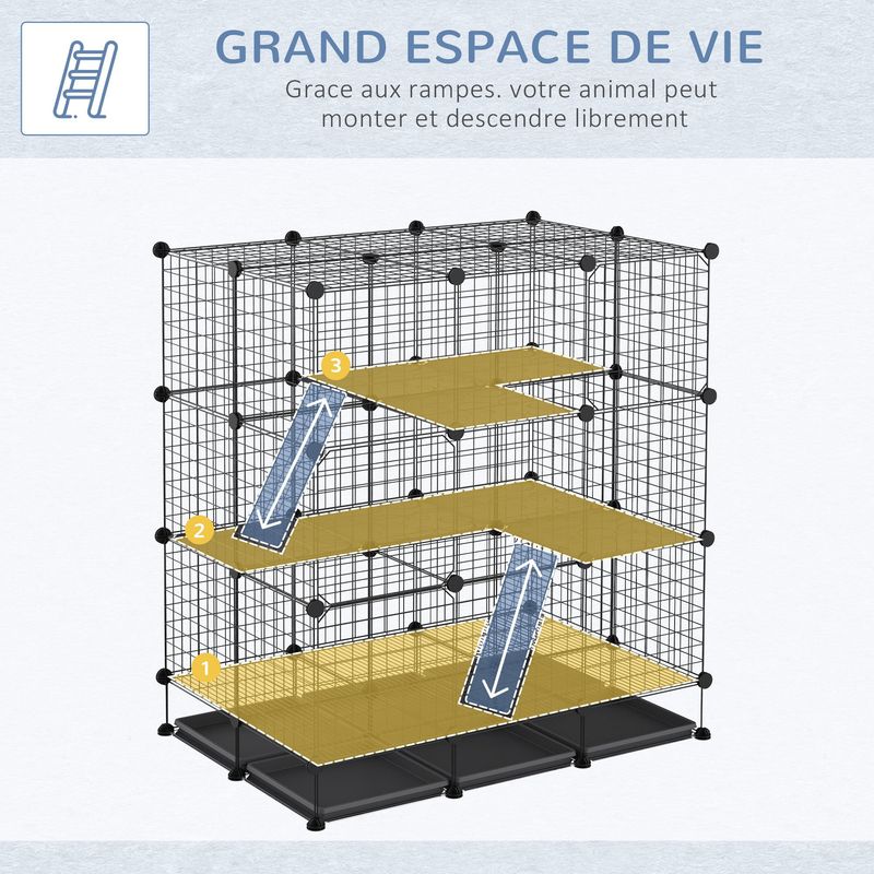 PawHut - cage rongeurs modulable 3 niveaux H.119 cm - noir