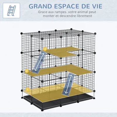 PawHut - cage rongeurs modulable 3 niveaux H.119 cm - noir