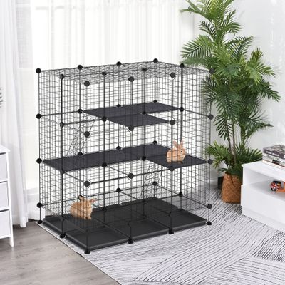 PawHut ? Cage parc enclos rongeurs modulable 3 niv 4 portes