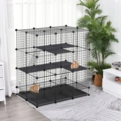 PawHut ? Cage parc enclos rongeurs modulable 3 niv 4 portes