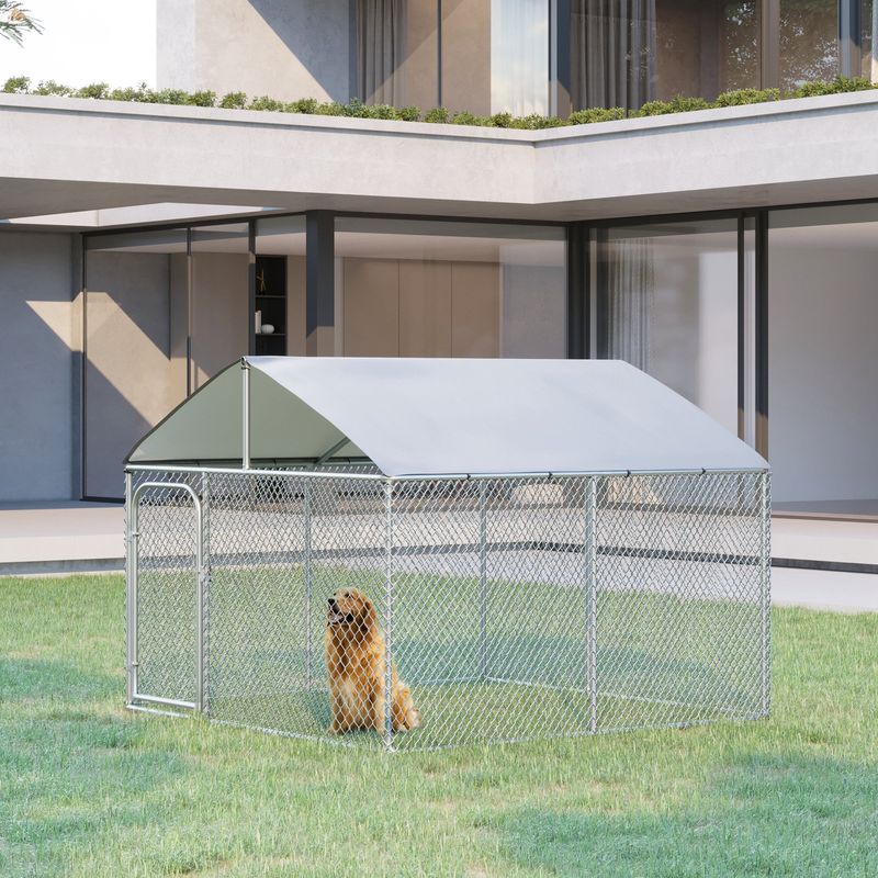 PawHut - chenil extérieur avec toit H.175 cm - Argent