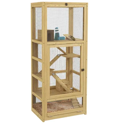 PawHut - 5-Level Rodent Cage with Accessories H.131cm - Bois naturel
