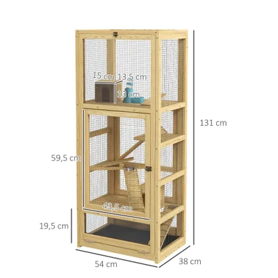PawHut - 5-Level Rodent Cage with Accessories H.131cm - Bois naturel