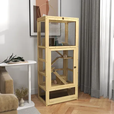 PawHut - 5-Level Rodent Cage with Accessories H.131cm - Bois naturel
