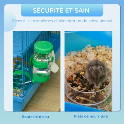 PawHut - Cage Hamster avec Tunnel Roue H.59 cm - Bleu