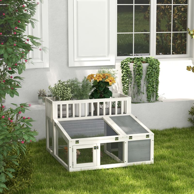 PawHut - clapier lapin design multi-portes - gris