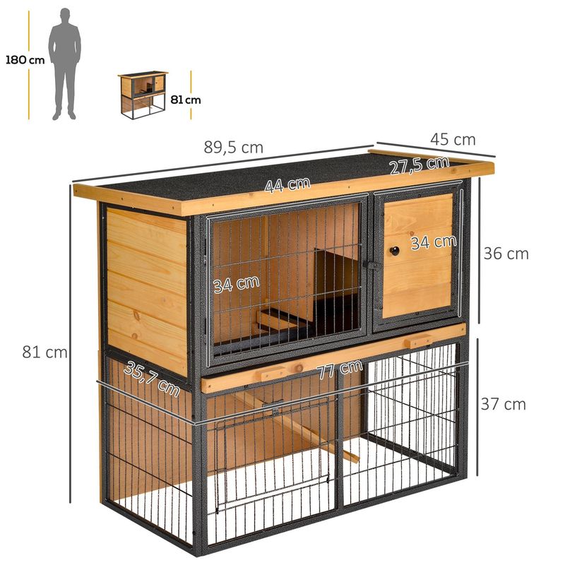 PawHut - Cage Lapin 2N 3 Portes Verrou - H.81 cm - Orange