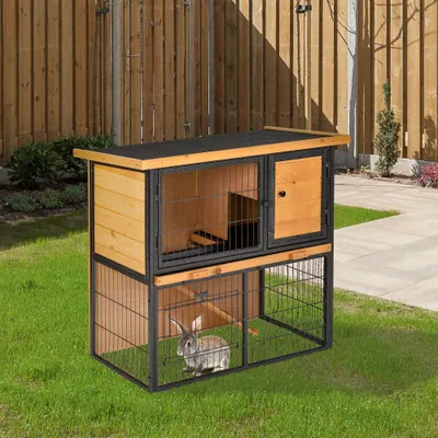 PawHut - Cage Lapin 2N 3 Portes Verrou - H.81 cm - Orange