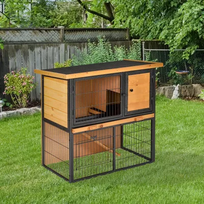 PawHut - Cage Lapin 2N 3 Portes Verrou - H.81 cm - Orange PawHut - Cage Lapin 2N 3 Portes Verrou - H.81 cm - Orange