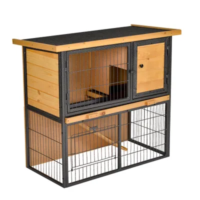 PawHut - Cage Lapin 2N 3 Portes Verrou - H.81 cm - Orange