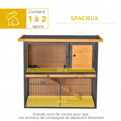 PawHut - Cage Lapin 2N 3 Portes Verrou - H.81 cm - Orange