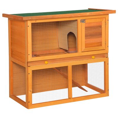 PawHut - cage à lapin 2 étages toit ouvrant H.80 cm - gris