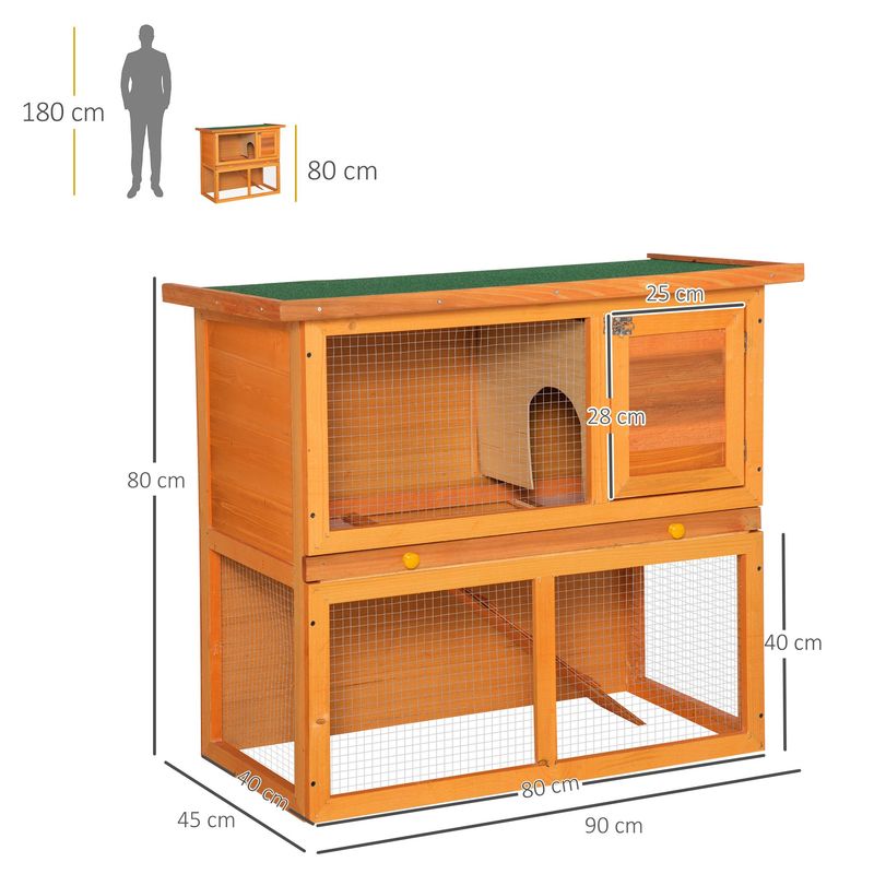 PawHut - cage à lapin 2 étages toit ouvrant H.80 cm - gris