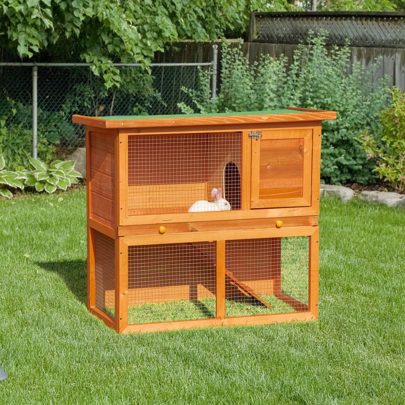 PawHut - cage à lapin 2 étages toit ouvrant H.80 cm - gris