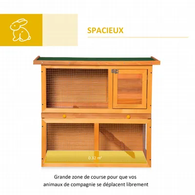 PawHut - cage à lapin 2 étages toit ouvrant H.80 cm - gris